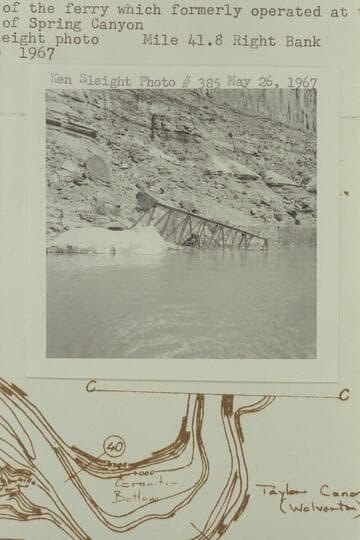 Wreck of the ferry which formerly operated at the mouth of Spring Canyon.  Mile 41.8 right bank