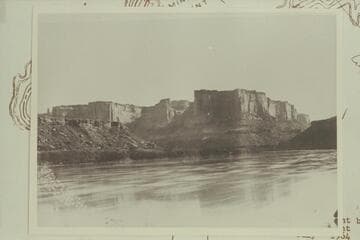 Twin Fortress.  Upriver to mouth of Hell Roaring Canyon