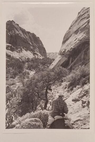 Masland follows White-hat in riding down off Rainbow Plateau into Navajo Canyon
