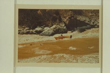 Jack Brennan in his glass outboard boat "Jax" on the jet of Vulcan Rapid