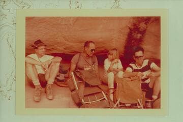 Rest stop near upper end of Tuckup Canyon.  Howard Booth; Homer; Annie Herrington; John Herrington