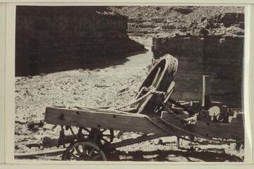 Oil well drilling outfit left at drill site above Slickhorn Gulch on the San Juan River.  Operations were in the summer of 1908 or 1909