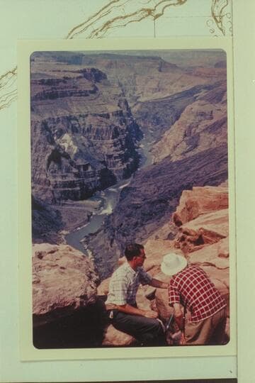 Bill Austin and Bill Hamilton study Vulcan Rapid from the rim