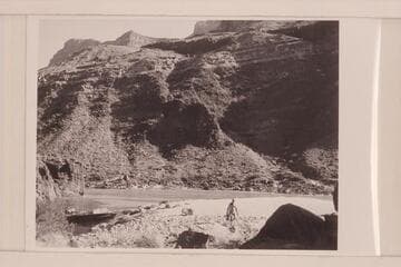 The three boats moored in the lagoon at the mouth of Tapeats Creek.  The beach in the foreground has been washed away by a flood