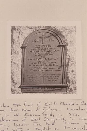 Plaque at Jensen telling of the crossing of the Green River 4 miles above Jensen by the Dominguez-Escalante party