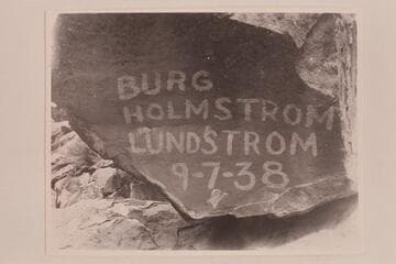 Names painted on Boulder on left bank at Ashley Falls as they appeared in 1947