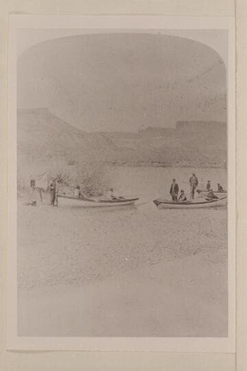 "Views on the Green River."  Powell's second party at Green River, Wyoming.  Ready to Start