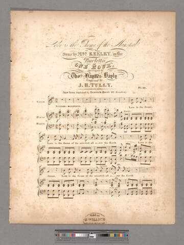 Love is the theme of the minstrel / sung by Mrs. Keeley, in the burletta of one hour ; the poetry by Thos. Haynes Bayly ; composed by J. H. Tully