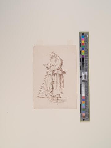 Old Woman with Stick and Coin