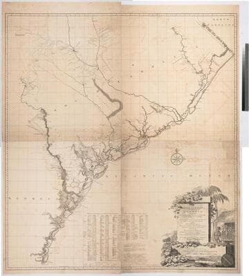 A Map of South Carolina and a part of Georgia, containing the whole Sea-Coast, all the Islands, Inlets, Rivers, Creeks, Parishes, Townships, Boroughs, Roads and Bridges as also several Plantations, with the proper Boundary Lines, their Names, and the Names of their Proprietors, composed from, Surveys taken by the Hon. William Bull, Esq., Lieutenant-Governor, Captain Gascoign, Hugh Bryan, Esq., and the Author William de Brahm, Surveyor-General to the Province of South Carolina, one of the Surveyors of Georgia, and Late Captain under his Imperial Majesty Charles VII. Engraved by Thomas Jefferys, Geographer to his Royal Highness the Prince of Wales
