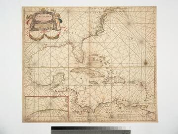 Pascaerte van Westindien be grypende in zich de Vaste kusten en Eylaanden, alles op syn waere lengte en breete op wassende graden gelegt