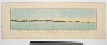 Bird's Eye View from part of Mt. Pleasant. [To Commodore Sir Peter Parker Knt.,&c,&c,&c, This View is Most humbly Dedicated and Presented by Lt. Colonel Thos. James, Rl. Rt. of Artilllery, July 1st. 1776.]