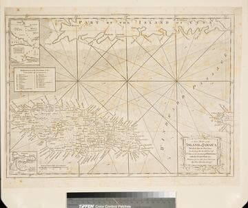 New Map of the Island of Jamaica Divided into its Parishes Including the South End of Cuba and the West End of Hispaniola with the Trade Winds &c. Drawn from the best Surveys by Thos. Kitchin Geogr