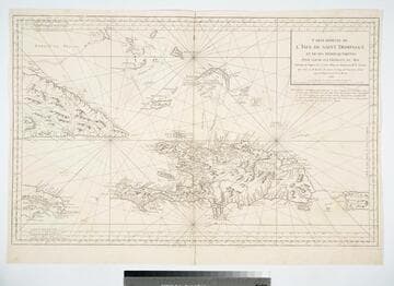 Carte Réduite de l'Isle de Saint Domingue et des ses Débouquements pour Servir aux Vaisseaux du Roy. Drésée au Dépot des Cartes Plans et Journaux de la Marine Par Ordre de M .Rouillé Chr. Comte de Jouy, &at Secretaire d'Etat ayant le Dvpartement de la Marine. 1750