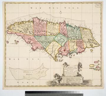 Jamaica : Americae Septentrionalis ampla insula ; a Christophoro Columbo detecta, in suas gubernationes peraccuratè distincta / per Nicolaum Visser Amst: Bat: cum Privil: Ordinm. Generalm. Belgii Federati nunc apud Pet. Schenk Jun: