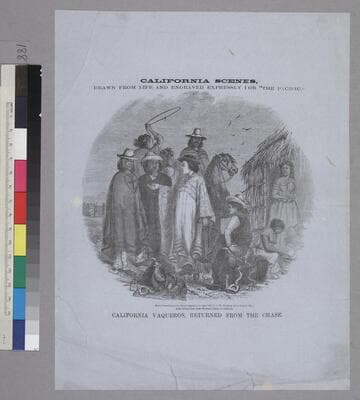 California Scenes, Drawn from Life and Engraved Expressly for the “Pacific” [general title] California Vaqueros, Returned from the Chase [illustration title]