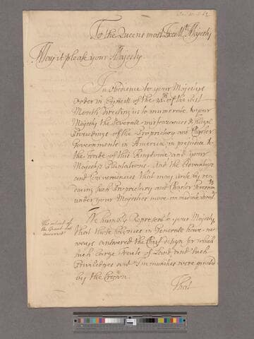 Great Britain. Board of Trade. To the Queen's Most Excellent Majesty [Queen Anne] : Copy of a Representation of the Lords of Trade ... relating to the Misfeasances of the Proprietary & Charter Governments in America