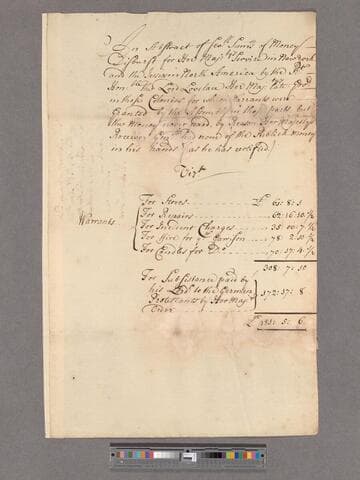 Byerley, Thomas. Abstract of Money Disbursed by Lord Lovelace for Her Majesty's Service in New York and the Jersies