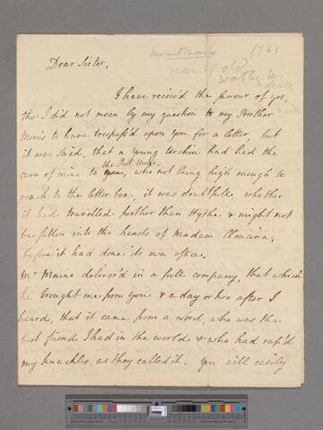 Robinson-Morris, Matthew, 2nd Baron Rokeby. Letter to Elizabeth (Robinson) Montagu
