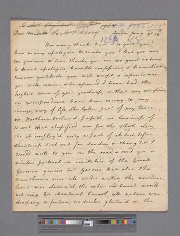 Montagu, Elizabeth (Robinson). Letter to Elizabeth (Vesey) Handcock Vesey