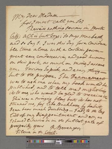 Berenger, Richard. Letter to Elizabeth (Robinson) Montagu