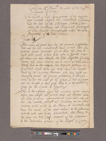 Bahama Islands. Inhabitants. To the Board of Trade : The humble & Just Remonstrance of ... the Inhabitants of Providence and the rest of the Bahama Islands against Elias Haskett, Governor