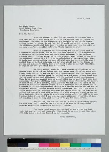 Astronomy graduate student Nicholas Mayall writes to EPH