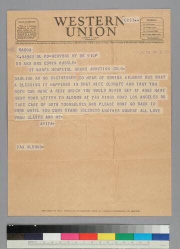 Writer Anita Loos wires GBH and EPH