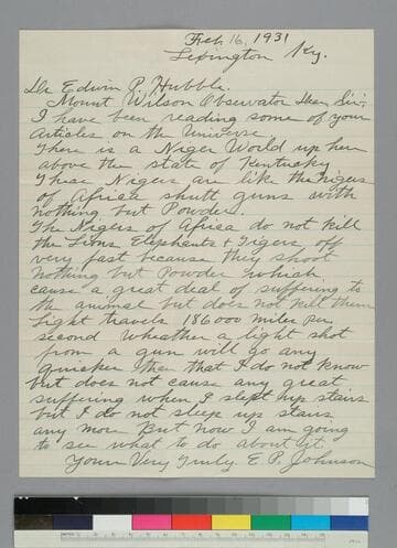 E. P. Johnson writes to EPH