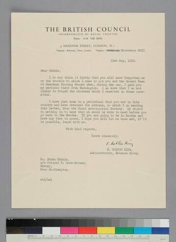 Bolton King, who knew EPH at Aberdeen Proving Grounds, writes to EPH