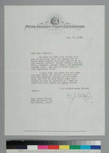 Writer Hugh Walpole, writes to GBH, inviting her to the Russian Ballet