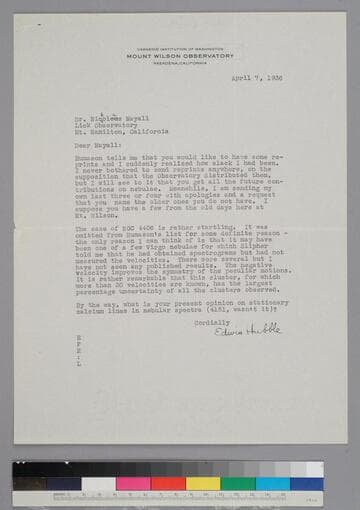 EPH writes to astronomer Nicholas Mayall