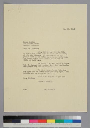 EPH writes to Harry Jordan of the Rio Blanco Ranch