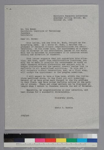 EPH writes to Ira Bowen