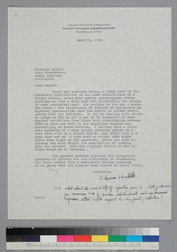 EPH writes to astronomy graduate student Nicholas Mayall