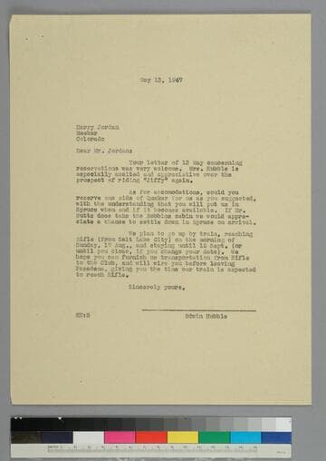 EPH writes to Harry Jordan of the Rio Blanco Ranch