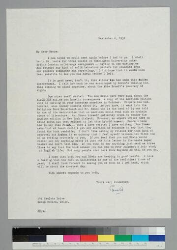 Writer Gerald Heard writes to Grace Hubble