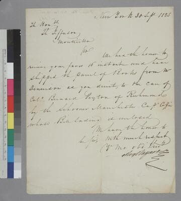 LeRoy Bayard & Co., New York, letter to Thomas Jefferson, Monticello