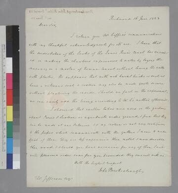 John Brockenbrough, Richmond, letter to Thomas Jefferson