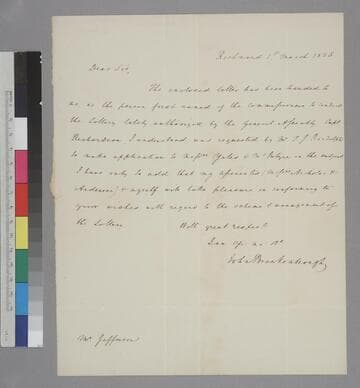 John Brockenbrough, Richmond, letter to Thomas Jefferson