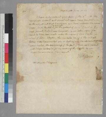 Thomas Jefferson, Monticello, letter to Charles Blagrove, Richmond