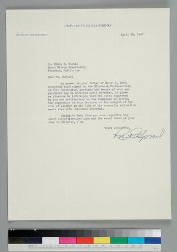 University of California president Robert Sproul writes to EPH