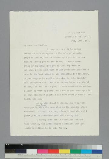 Actor John Barrymore writes to EPH