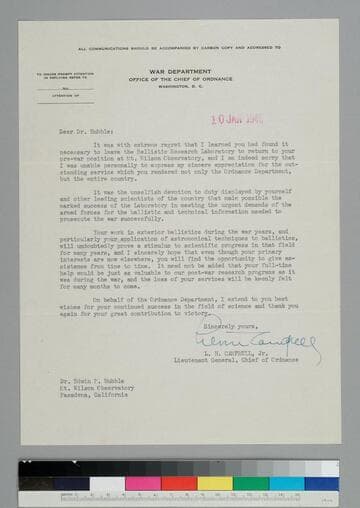 Levin Campbell, Lieutenant General, Chief of Ordnance, writes to EPH