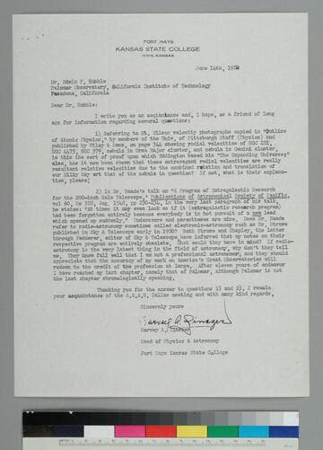 Harvey Zinszer, Head of Physics and Astronomy at Fort Hays Kansas State College, writes to EPH with two specific questions