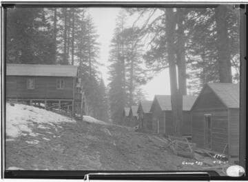 Worker housing at construction camp #29 - used in the construction of Shaver Tunnel for PH 2 & 2a, showing the prefabricated redwood bunk
