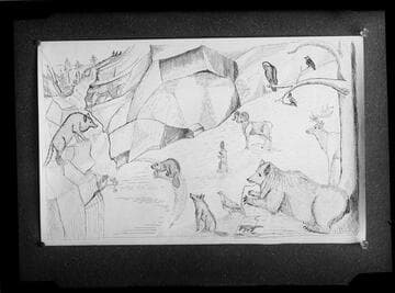 Photograph of a drawing illustrating Washoe life and legends