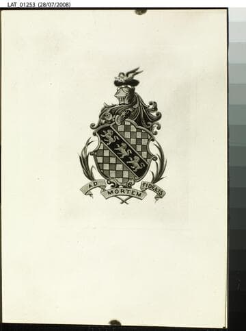 Coat of arms page from Harry Chandler tribute book