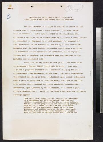 Possibility that Anti-Rumford Initiative Constitutes a Revision rather than an Amendment