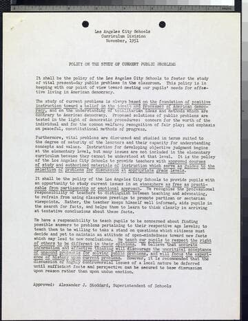 Los Angeles City Schools manuscripts re: policy, textbooks, and curriculum